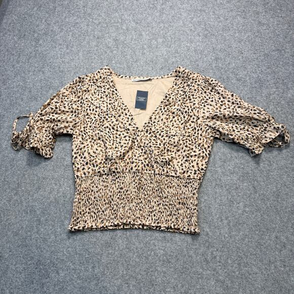 Women's Abercrombie & Fitch Leopard Print Smock Bottom Blouse Size Small - Picture 1 of 11